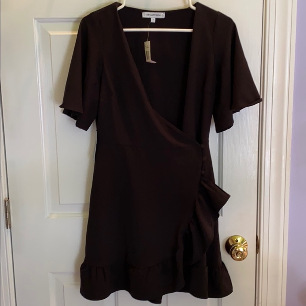 NWT Black flutter sleeve wrap dress
